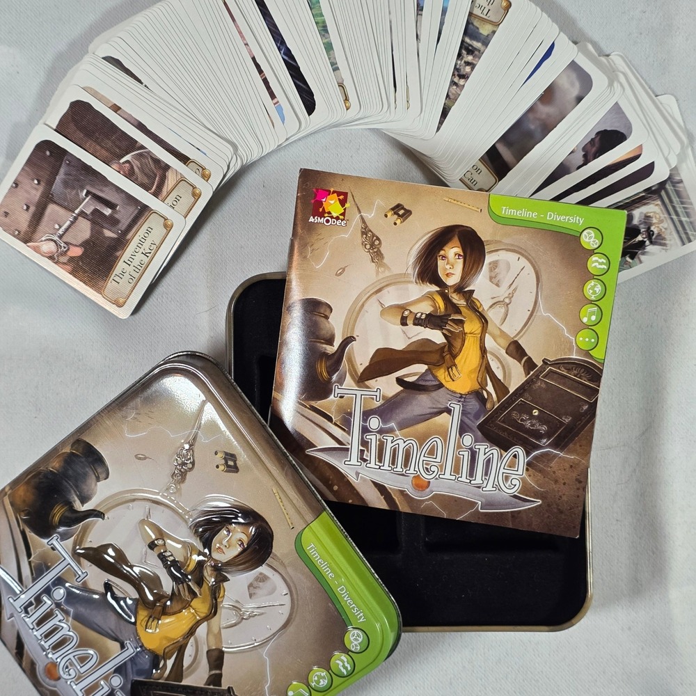 Asmodee Timeline Diversity 110‎ Card Game Historical Trivia w/ Tin & Booklet